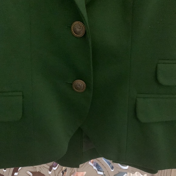Green Blazer with detailed hardware and patch elbows on the sleeves. Size XS. - Picture 2 of 5
